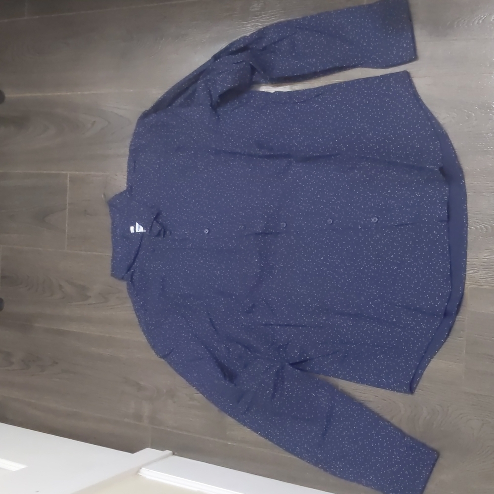 3/$25 - Old Navy Blue and White Polka Dot Men's Collar Long Sleeve Shirt